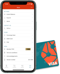Panacea mobile banking app and checking card