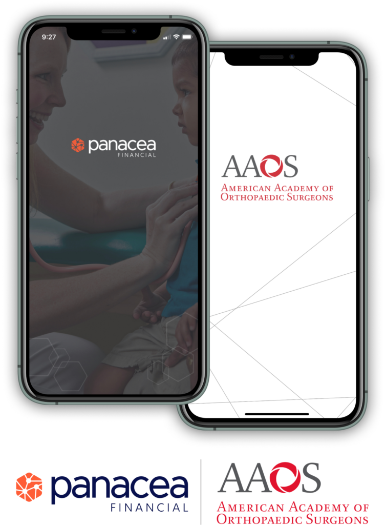 This is a picture of a phone with the Panacea and AAOS logos on it.