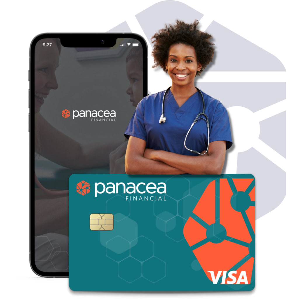 This is an image of a doctor and a Panacea Financial card.