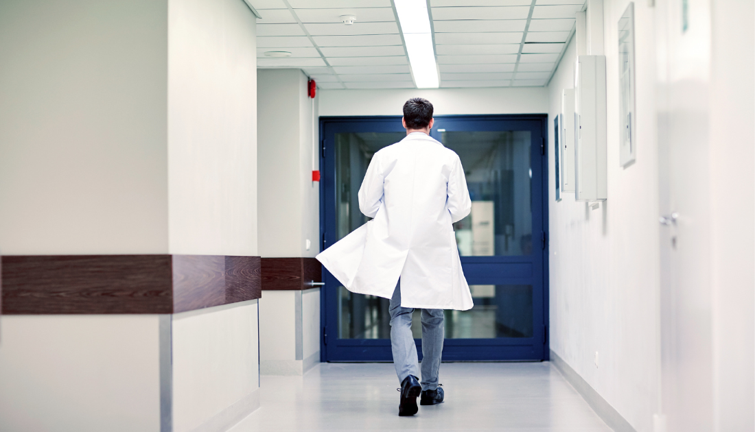 This is a picture of a doctor walking through a hospital to represent job changes for doctors.