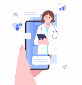 A doctor on a phone cartoon