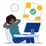A doctor leaning back in their chair cartoon
