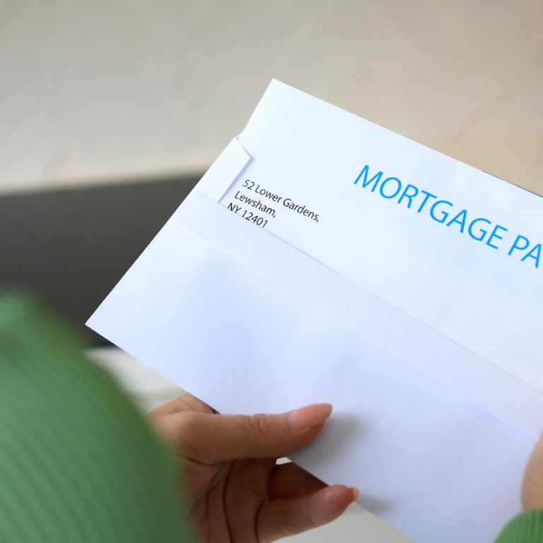 This is a picture of a person opening a mortgage payment bill.